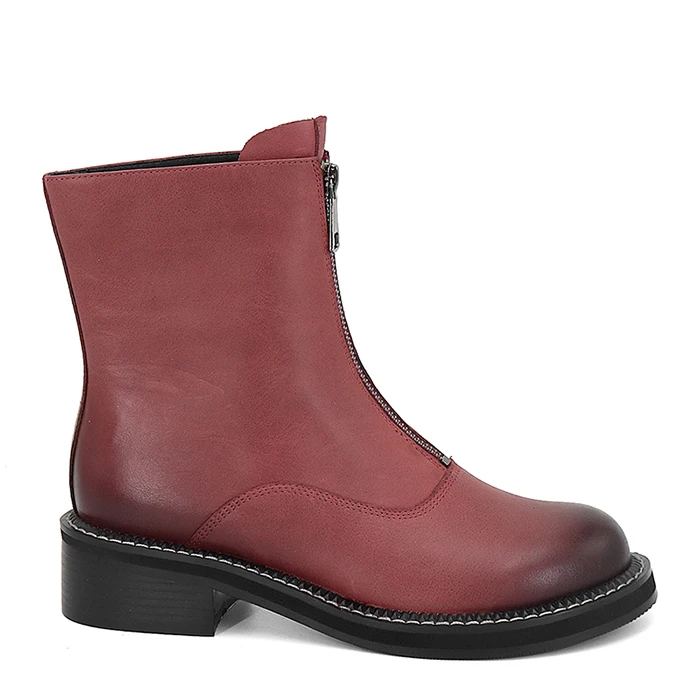 Wine Red Cow Leather SOPHITINA/Хит демисезонной обуви для женщин 2019г.; Женские ботинки из натуральной кожи с округленным носом на низком каблуке; Осенние ботинки с передним молнией на толстой и легкой подошве; Простые полусапожки BA34 - Цвет: Wine Red Cow Leather
