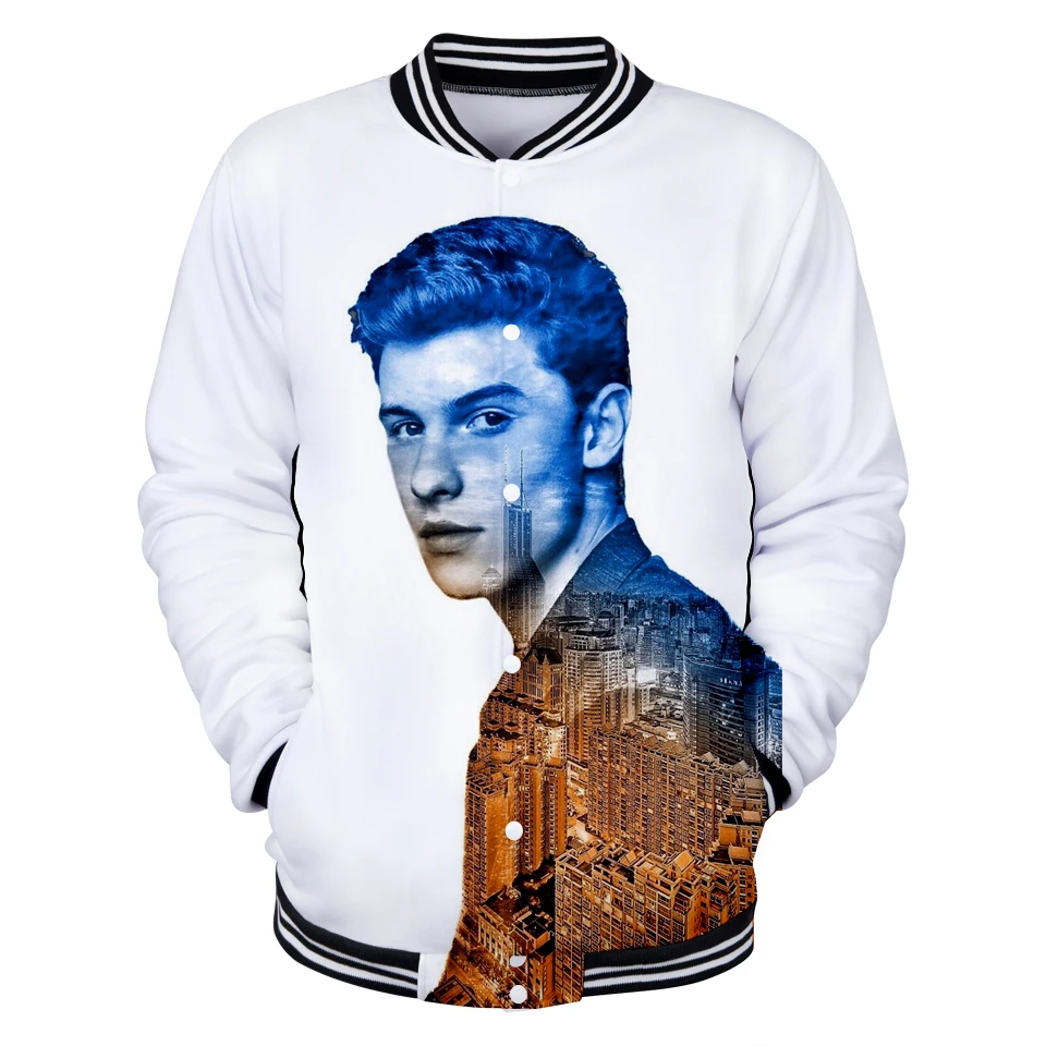 Женская/мужская бейсбольная куртка Shawn Mendes с 3D принтом модная длинным рукавом