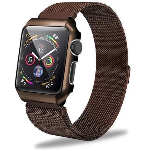 with case-coffee Для Apple Watch серии группа 4 40 мм 44 мм Milanese Loop замена группы металлический защитный чехол iWatch ремешок серии 3/2/1 38 мм 42 мм - Цвет ремешка: with case-coffee