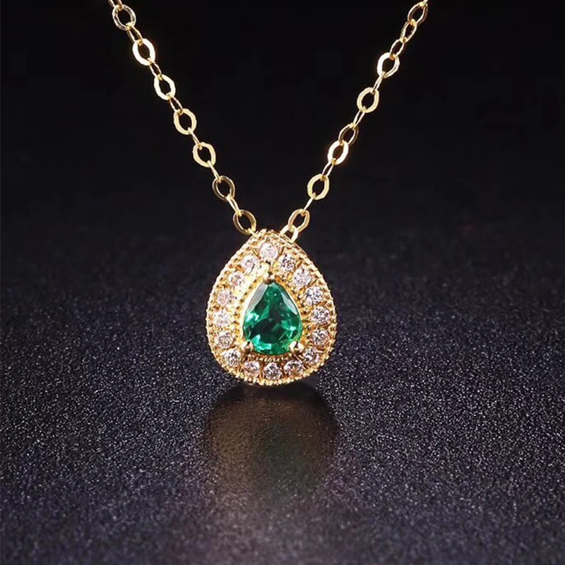 ANI 18 K желтое золото(AU750) изумрудные женские Свадебные обручальные украшения набор кольцо с натуральным бриллиантом ожерелье Свадебные Подвески Серьги