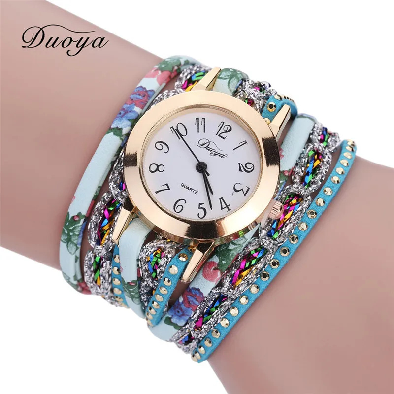 

Duoya Brand Fashion stainless steel Quartz Watch Women Flower Wristwatch Luxury Bracelet Watch Casual Ladies Leather Wrist Watch