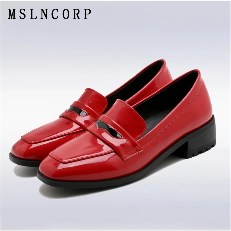 Plus Size 34-43 Fashion Spring Autumn Round Toe British Style Women Shoes Patent Leather Soft Comfortable Slip On Casual Shoes fashionable round head patent leather women shoes comfortable spring autumn buckle strap female casual shoes