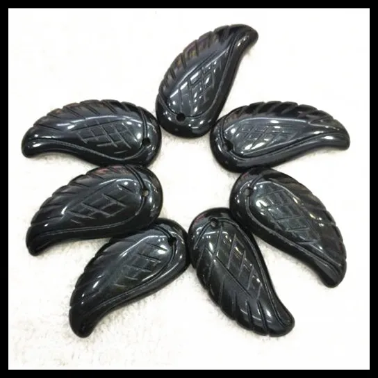 4 шт., подвески из черного обсидиана, размер 37 х18 мм