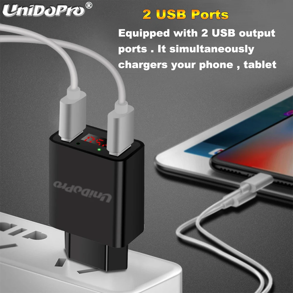 Зарядное устройство переменного тока с 2 USB портами и европейской вилкой макс. А +