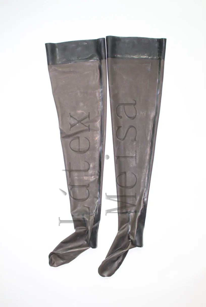 Чулки Женские латексные прозрачные черного цвета 100% натуральное нижнее белье |