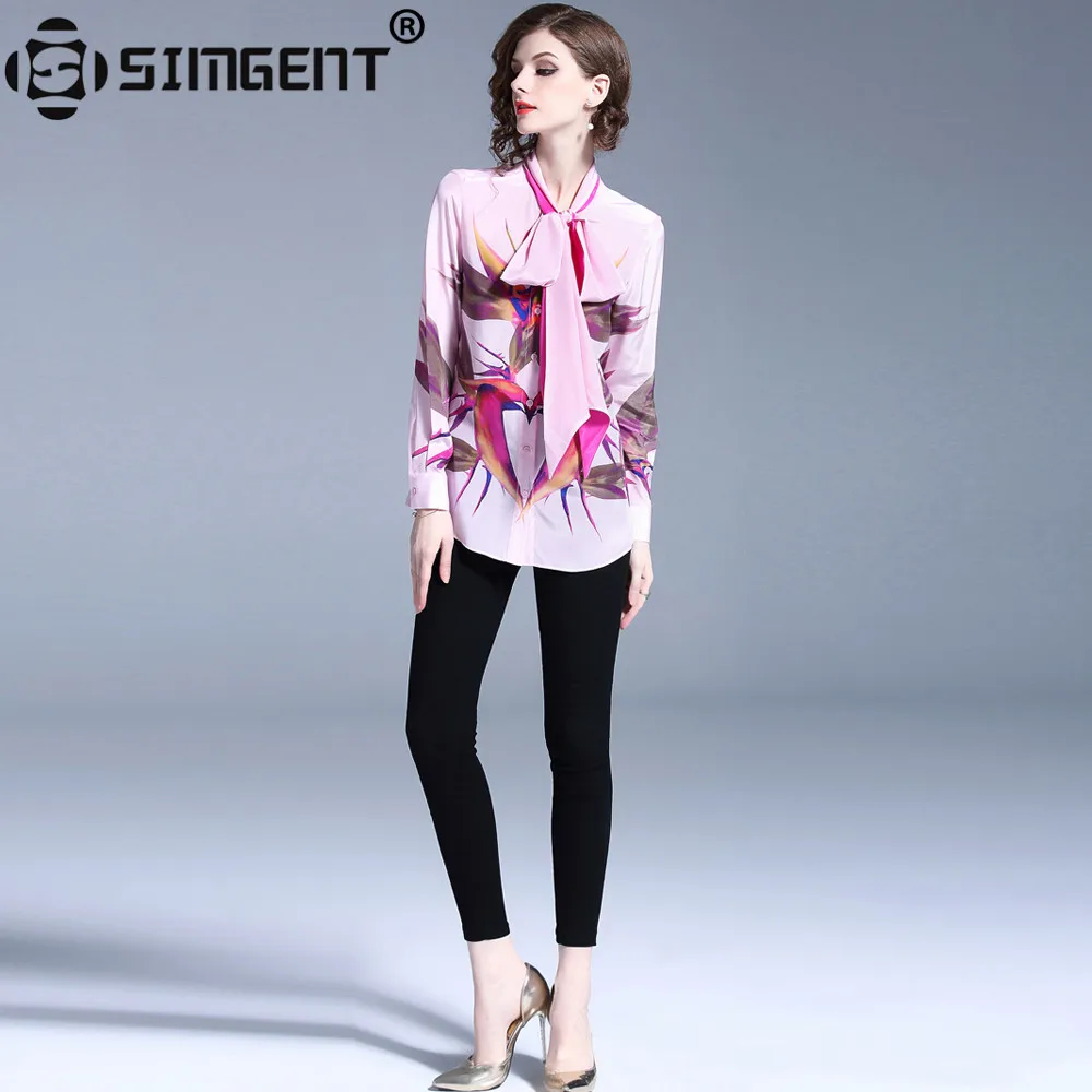 Женская рубашка с длинным рукавом и воротником бантом|Рубашки| |