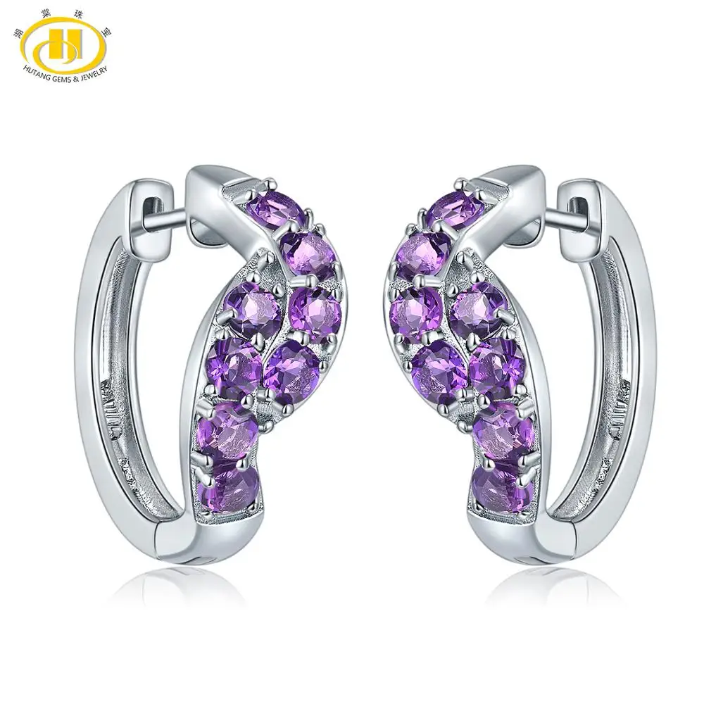 Серьги клипсы Hutang с Африканским аметистом женские из серебра 925 пробы