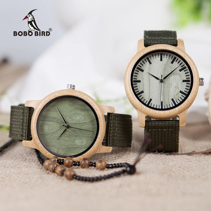BOBO BIRD мужские часы деревянные бамбуковые часы женские кварцевые деревянные наручные часы Мужские часы с зеленым циферблатом нейлоновый ремешок в деревянной коробке