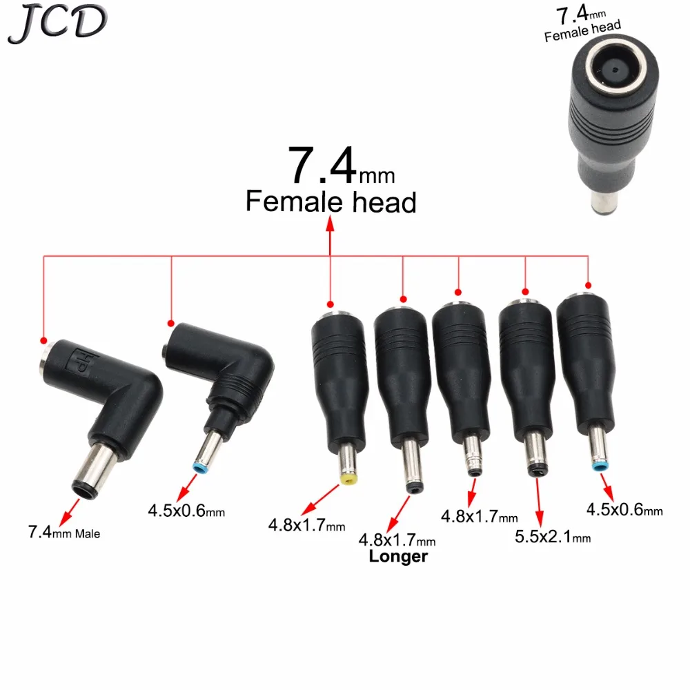 

JCD DC 7.4mm x 5.0mm Female To Male 4.8*1.7 Right Angled Power Connector Adapter for DELL 7.4 to 4.5*0.6 for HP Laptop Tablet PC