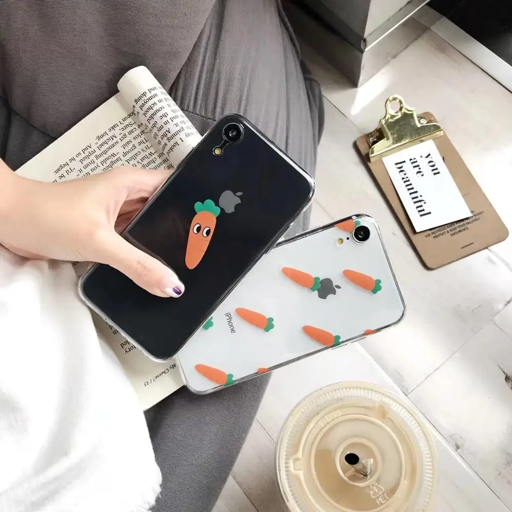 Чехол для телефона iPhone XS Max XR прозрачный мультяшный чехол с овощами 6 6s 7 8 Plus милый