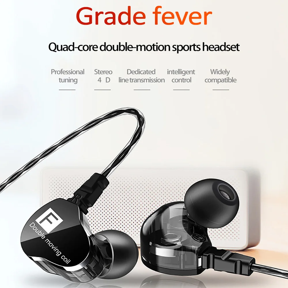 Earphones Dual Unit Driver Sport In-ear Earphone 3.5mm HiFi Bass Headset with Mic DJ Music for Phone MP3 | Электроника