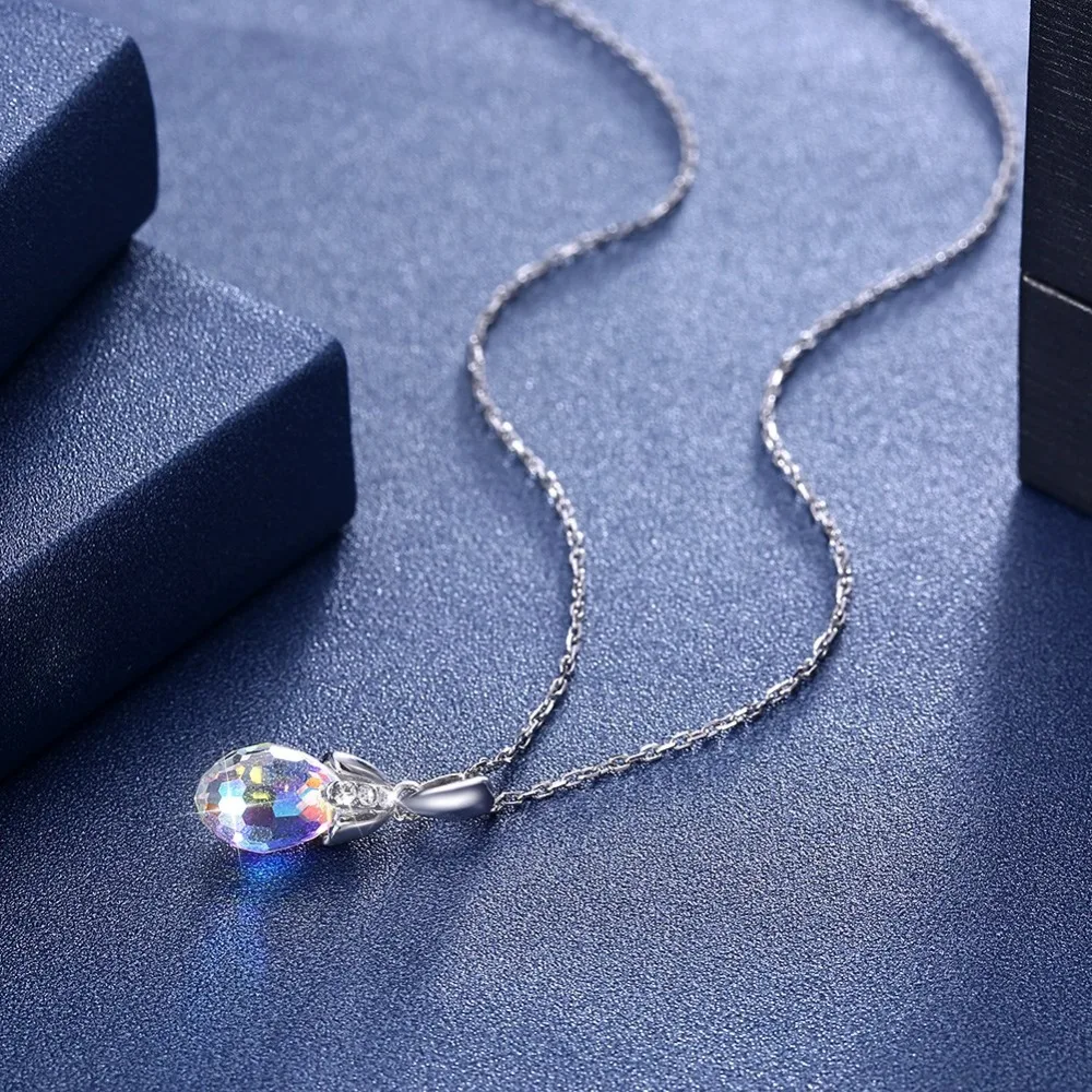 925 Sterling Silver Necklaces Romantic Women Water Drop Crystal Pendant S925 Lady Party Neck Wears Fine Jewelry Charm | Украшения и