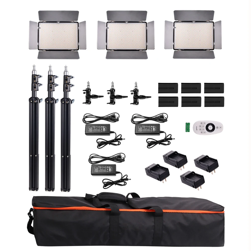 

Travor TL-600A 2.4G Kit Bi-Color Led Video Light 3200K~5500K for photography Shooting+three Light+6pcs Battery+3 light Standing