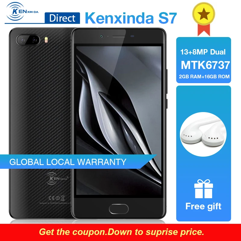 Kenxinda 5 0 &quotAndroid7.0 2 г + 16 4 ядра 1 3 ГГц смартфон 4500 мАч 720*1280 960piexel 13 8 Мп две камеры 4G Dual