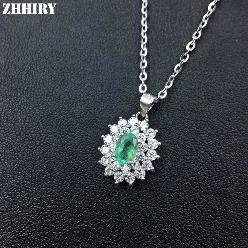 ZHHIRY, натуральный изумруд, ожерелье из натуральной 925 пробы, серебро, драгоценный камень, натуральный драгоценный камень, кулон, хорошее ювелирное изделие, камень