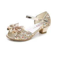 2019 summer girls sandals gold silver leather shoes high heel children pearl glitter sequin princess shoes for party girls shoes