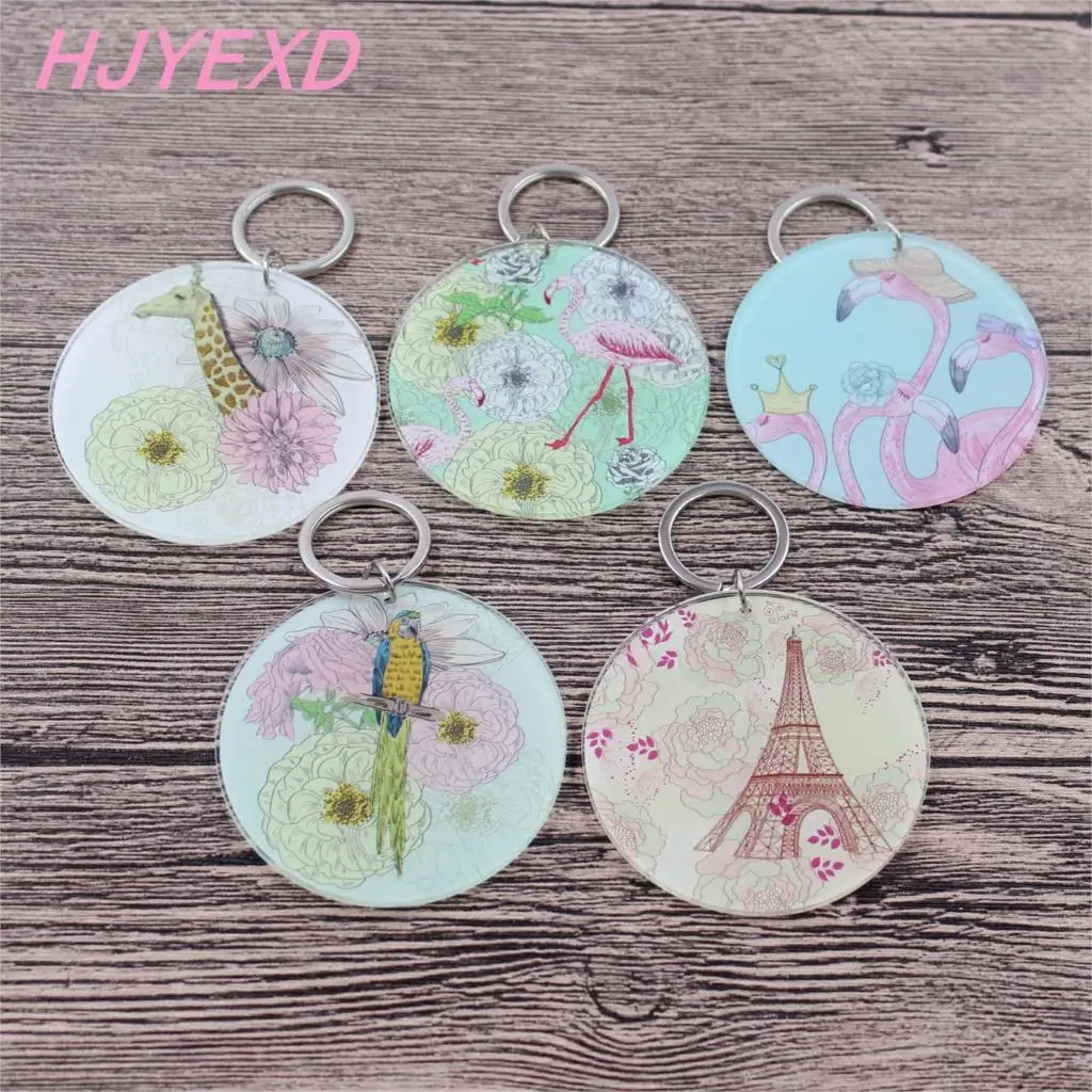 (5pcs/lot) 63.5mm Clear Acrylic Keychains 2.5&quot Circle Flamingo Keychain Monstera Leaf Tower Monogram Gift-KC007 | Украшения и