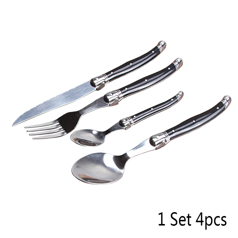 1 set 4pcs 4 шт./компл. стиль laguiole набор столовых приборов из нержавеющей стали столовая посуда Ресторан столовые приборы набор посуды черный столовый нож вилка ложка - Цвет: 1 set 4pcs