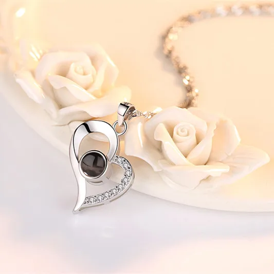 Heart2 Silver Женская подвеска ожерелья кристалл чокер стерлингового серебра 925 100 язык I Love You подарок на день Святого Валентина ювелирные изделия аксессуары - Окраска металла: Heart2 Silver