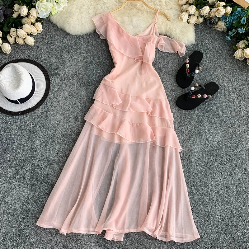 2019 Новое модное женское платье с v-образным вырезом без бретелек гофрированные