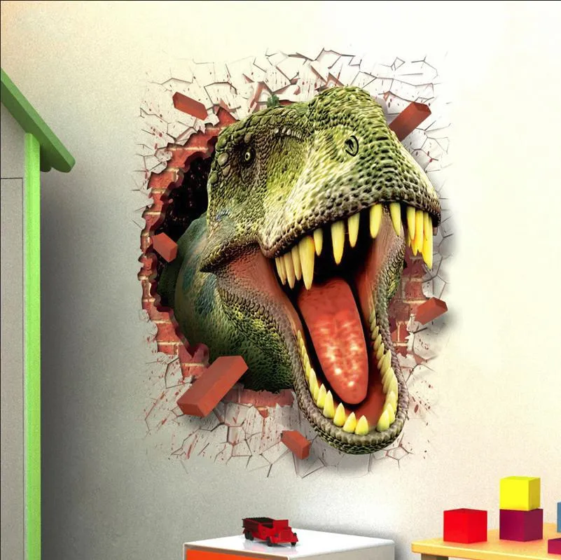 Забавные наклейки 3D из ПВХ 50х70 см динозавр машинка для детской комнаты