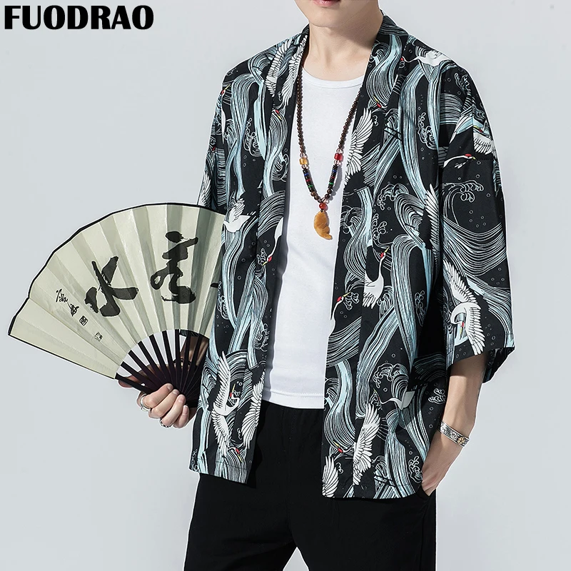 FUODRAO летнее кимоно в японском стиле пальто Мужская свободная тонкая куртка с