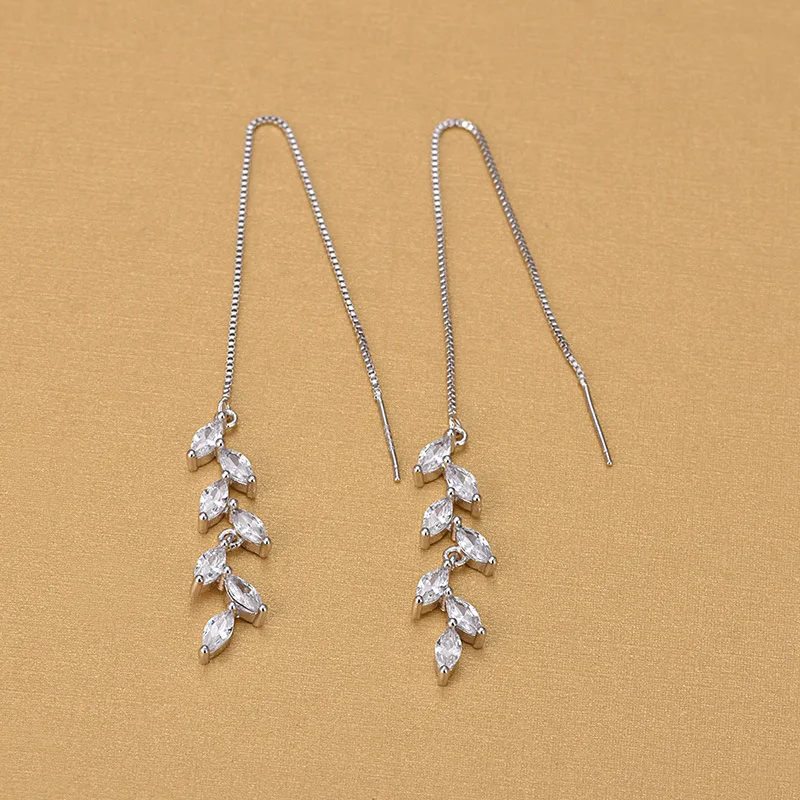 

High Quality Silver Color Branch Leaves Crystal Drop Earrings Engagement Jewelry Gifts 2022