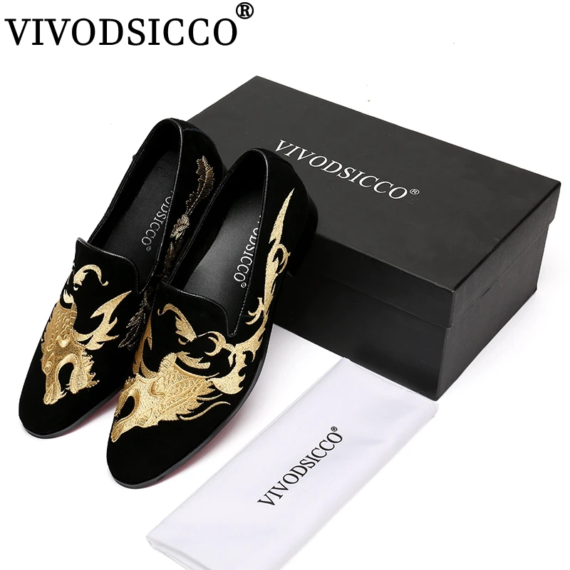 

VIVODSICCO Men Embroidery Genuine Leather Dress Loafers Shoes Fashion Low Top Soft Bottom Casual Flat Loafers Male Drive Shoes