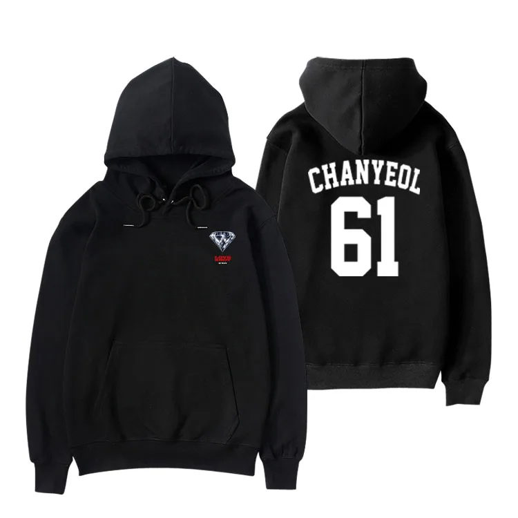 

Kpop exo new album love shot same member name printing pullover hoodies exo l unisex supportive black fleece/thin sweatshirt