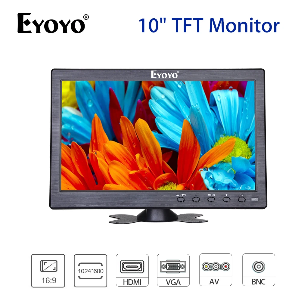 EYOYO 10 1 дюймов TFT ЖК экран 1024*600 CCTV монитор BNC AV VGA HDMI видео аудио для DVR DVD камеры