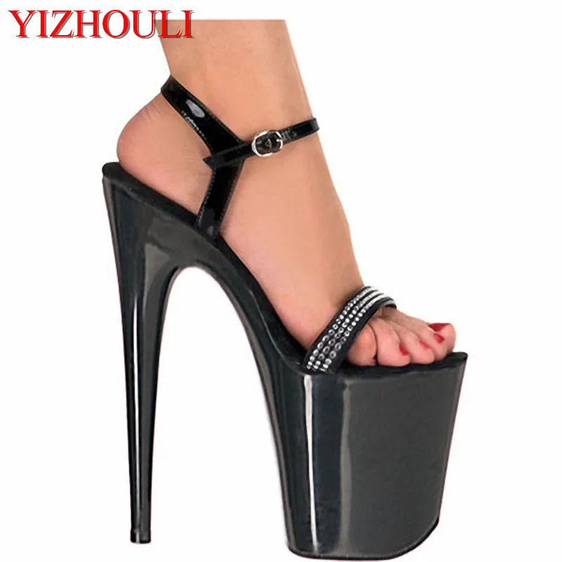 20 cm Sexy Heel Sandal, Club Black Heel 20 cm Heel Open Toe Model Dinner Show Shoes