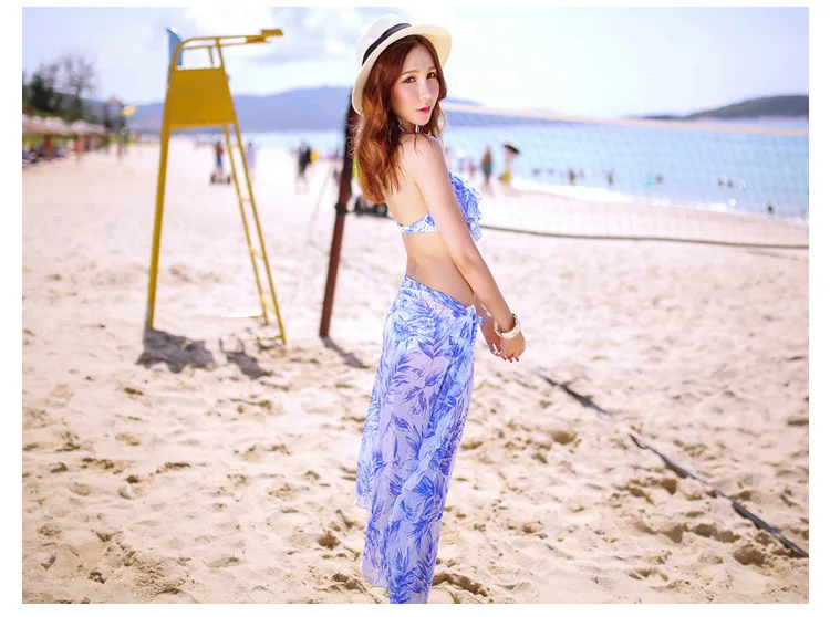 Новый Небесно Голубой цветок пара из трех частей раздельный купальник бикини