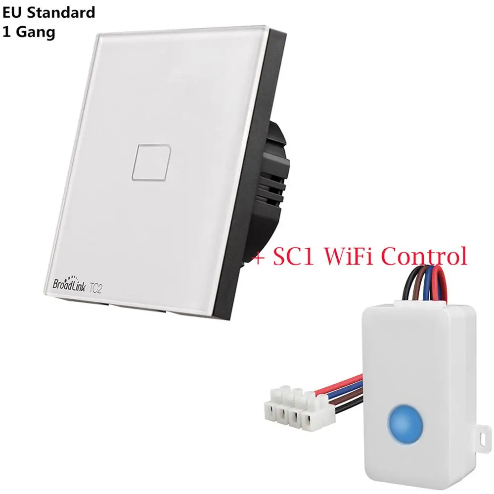 SC1 TC2 EU 1 Gang Broadlink TC2 SC1 WiFi Пульт дистанционного управления ЕС светильник переключатель Сенсорная Панель Умный дом работа с Alexa Google Home через RM Pro - Комплект: SC1 TC2 EU 1 Gang