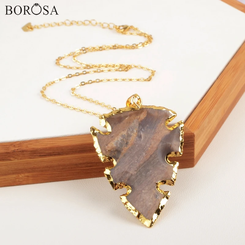 Ожерелье BOROSA с подвеской стрелка из натуральных яшм Золотая цепочка ожерелье для