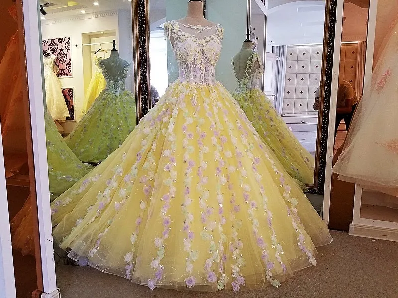 2018 evening dresses long ball gown sleeveless lace up back O neck floor length yellow dress real photos | Свадьбы и торжества