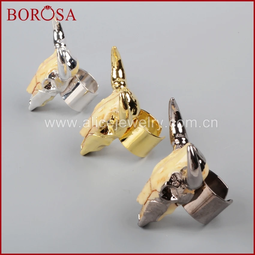 BOROSA дизайн Мода золото/серебро/пистолет черный цвет Longhorn Смола рогатый скот кольцо G1068
