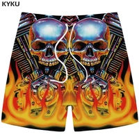 kyku skull shorts men flame casual shorts beach mechanical joggers gray cargo 3d printed mens short pants 2018 summer fashion