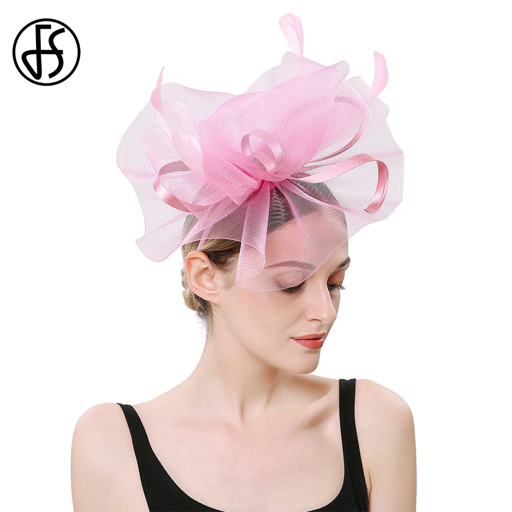 Женская Коктейльная шляпа FS элегантная розовая или красная с перьями аксессуары
