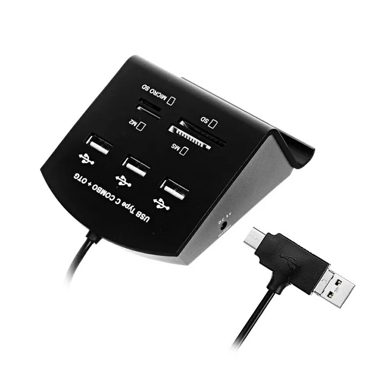 black BASIX Тип C/Micro USB OTG HUB адаптер нескольких Usb с 3* USB2.0, SD/Micro SD/M2/MS card reader USB разветвитель для ноутбука Macbook Pro - Цвет: black