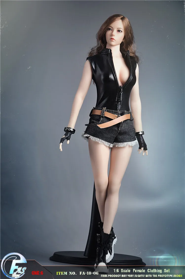 FASToys FA 18 06 1/6 женской одежды черная кожаная куртка и джинсовые шорты костюм