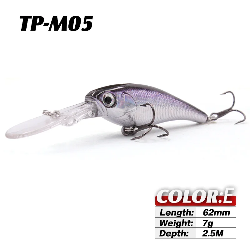 E TacklePRO M05 плавающая 1 шт. приманка для щуки гольян 7 г 62 мм все для рыбалки, приманки для соленой воды, оборудованные более сильным разъемным кольцом для басов - Цвет: E