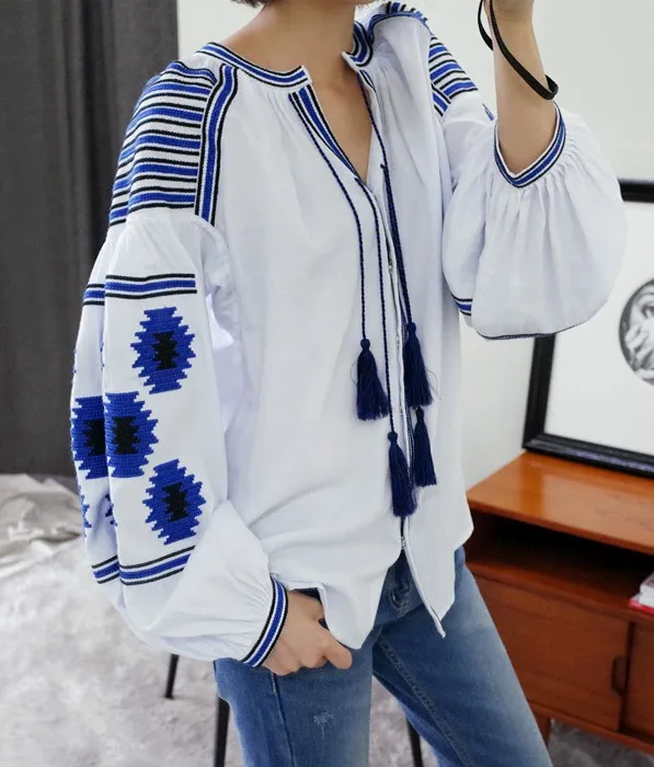 YACKALASI Bomemian женские блузки офисные топы элегантные Vestido Boho вышитые рукава фонарики