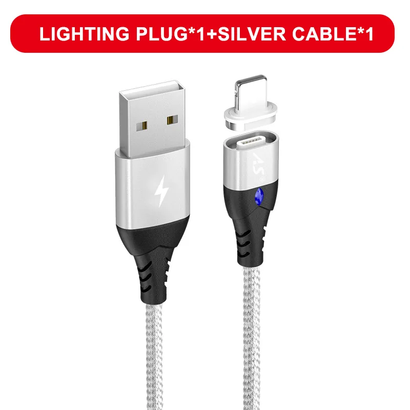 Silver for Apple Магнитный usb-кабель A.S для iphone Xs max Xr X 8 7 6 plus 6s 5 ipad mini, кабель для быстрой зарядки мобильного телефона, шнур для передачи данных - Цвет: Silver for Apple