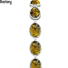 Овальный Цветок зеленый имитация Амбера Нити Браслеты для женщин Античная Посеребренная винтажная мода ювелирные изделия TB326