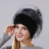 new fashion hat warm winter cap for women real natural mink fur hat and silver fox fur new design hat with chain in the back