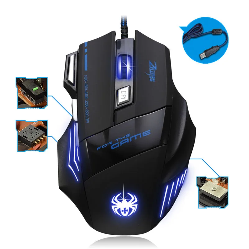 ZELOTES 5500 dpi 7 кнопочная геймерская игровая мышь многоцветная светодиодный Оптическая Проводная игровая мышь USB для Pro Gamer