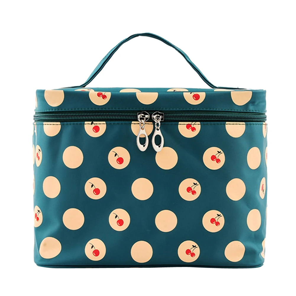 

Beauticians Trendy Cherry-Pattern Big Travel Wash Organizer Case Toiletry Cosmetic Makeup Zipper Bag maleta de maquiagem
