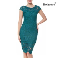 holanono womens bodycon dress elegant sexy crochet hollow out pinup party evening special occasion sheath fitted vestidos dress