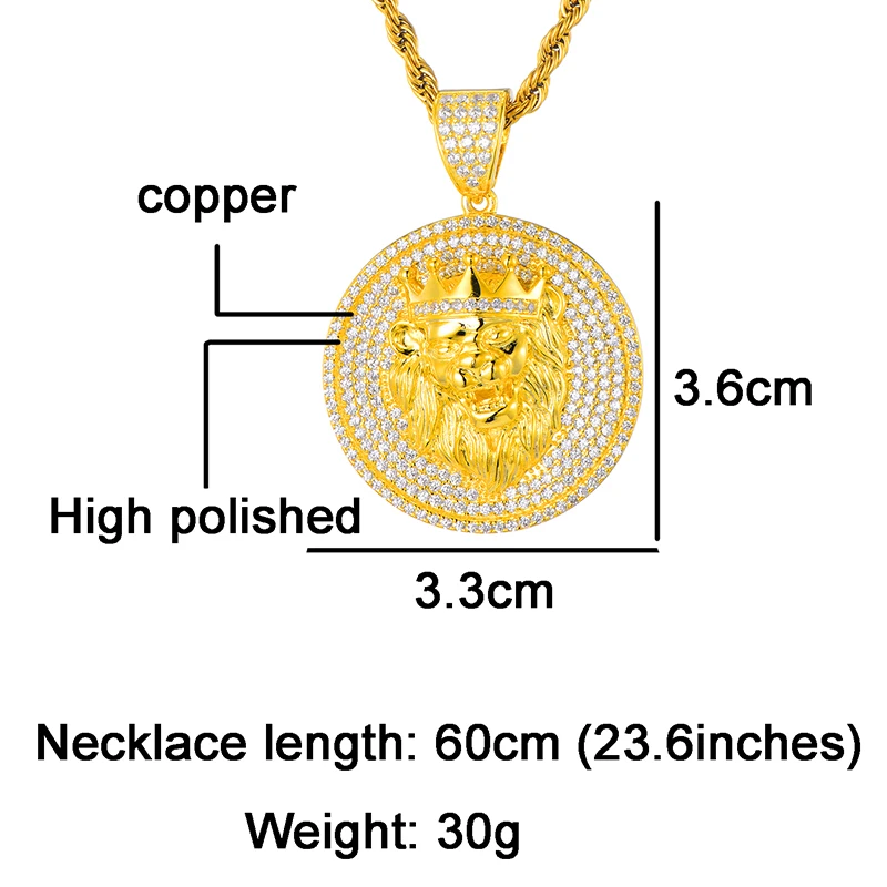 Полный ледяной Bling Лев кубический цирконий CZ ожерелье горный хрусталь Подвески на цепочках и ожерелье s для мужчин хип ювелирные изделия