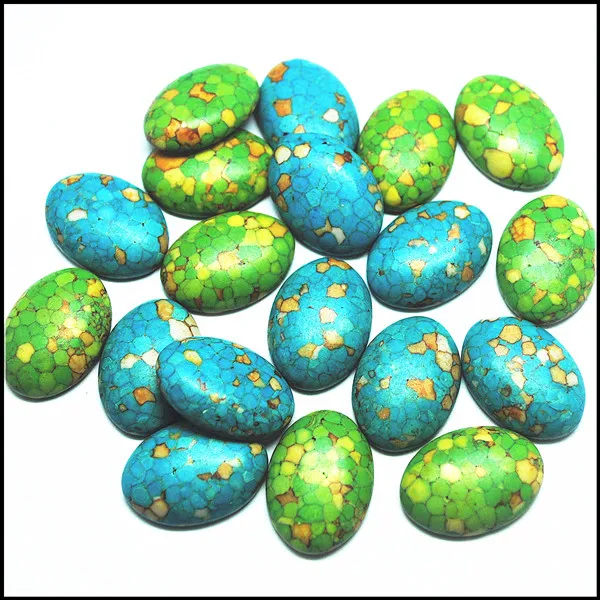 

10pcs natural turquoisee stone cabochons oval shape blue color with green color no hole beads cabs 18x25mm only we have beads